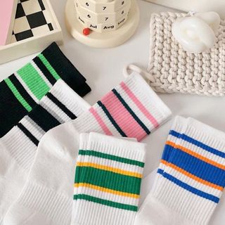 Combo 10 đôi tất cao cổ phối kẻ sắc màu