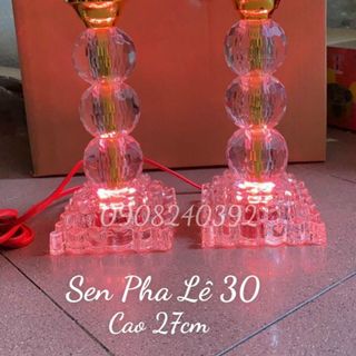 ✨ [PL 30 Giá một cặp] Bộ 2 Đèn Hoa Sen Pha Lê Nguyên Khối Để Bàn Thờ Phật Đèn Hoa Sen Đèn Thờ Cúng Cao 27cm giá sỉ