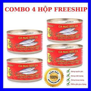 [COMBO 4 HỘP MIỄN SHIP] Cá hộp, Cá nục, Cá Trích, Cá mòi sốt cà chua 185g Two Dragon thơm ngon, đậm đà