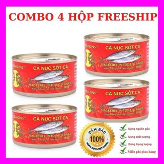 [COMBO 4 HỘP MIỄN SHIP] Cá hộp, Cá nục, Cá Trích, Cá mòi sốt cà chua 185g Two Dragon thơm ngon, đậm đà giá sỉ