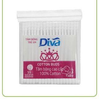 1 LỐC TĂM BÔNG DIVA TRẺ EM GÓI 55 QUE (LỐC 12 GÓI)