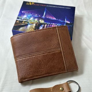 Ví nam da bò pulup nối 3 tặng kèm móc khóa da
