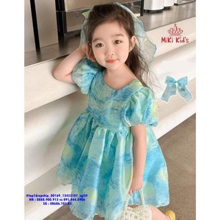 Sỉ SG Đầm bé gái, chất tơ organza, tay bồng, cắt xéo, khoét chéo lưng, có dây kéo, size 3-10 - top1dropship_00169