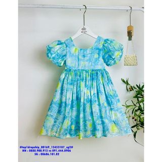 Sỉ SG Đầm bé gái, chất tơ organza, tay bồng, cắt xéo, khoét chéo lưng, có dây kéo, size 3-10 - top1dropship_00169