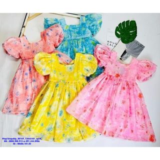 Sỉ SG Đầm bé gái, chất tơ organza, tay bồng, cắt xéo, khoét chéo lưng, có dây kéo, size 3-10 - top1dropship_00169