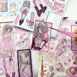 sticker hình nhân vật cô gái girl anime phong cách lolita y2k hãng DOMI Hàn