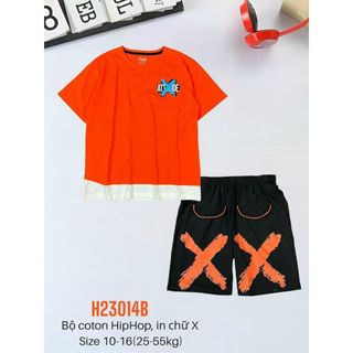 Quần áo Thun Nam - bộ quần áo nam hip hop in chữ x thời trang mùa hè, size 10-16 (25-55kg)