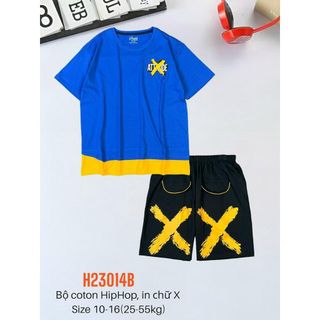 Quần áo Thun Nam - bộ quần áo nam hip hop in chữ x thời trang mùa hè, size 10-16 (25-55kg)