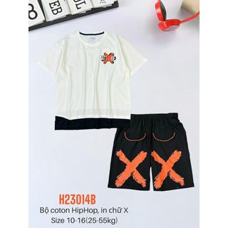Quần áo Thun Nam - bộ quần áo nam hip hop in chữ x thời trang mùa hè, size 10-16 (25-55kg)