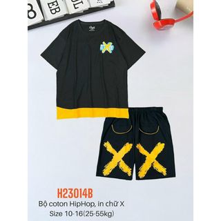 Quần áo Thun Nam - bộ quần áo nam hip hop in chữ x thời trang mùa hè, size 10-16 (25-55kg)