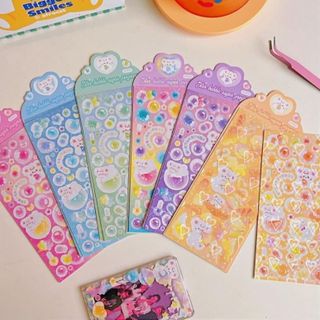 set 2 tấm hình dán sticker gấu bong bóng bubble bling lấp lánh decor toploader, DIY giá sỉ