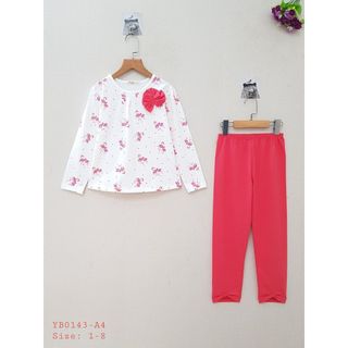 YB0143-bộ bé gái chất cotton dài tay, in tràn thiên nga, màu tôm,hiệu ILOVEKIDS, size 1-8 giá sỉ