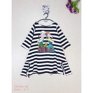 YV0022-váy bé gái kẻ dài tay chất cotton in Elsa , hiệu Kina size 2-7 giá sỉ