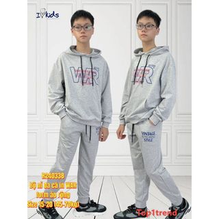 ☘️ Hàng sỉ HN ☘️ Mã SP:R240338-Bộ nỉ da cá, mũ chữ War Chất liệu: da cá dệt, không xù , lì vải.Size:15-20(40kg-65kg)