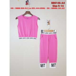 Bộ cotton thể thao bé gái, áo sát nách quần lửng màu hồng hiệu Tinykids size 9-14, BB0146-A4 giá sỉ