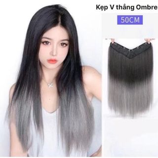 Tóc Giả Kẹp V Thẳng Ombre Ghi Khói Dài 40-50cm  ,, top1wow_083992