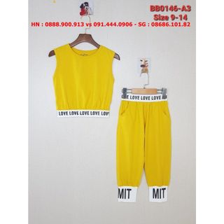 Bộ cotton thể thao bé gái, áo sát nách quần lửng màu vàng hiệu Tinykids size 9-14, BB0146-A3 giá sỉ