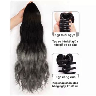 Tóc giả ngoạm đuôi nhuộm Ombre đen ghi khói Hàn Quốc ,, top1wow_083992