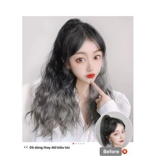 Tóc giả ngoạm đuôi nhuộm Ombre đen ghi khói Hàn Quốc ,, top1wow_083992