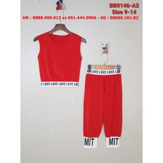 Bộ cotton thể thao bé gái, áo sát nách quần lửng màu đỏ hiệu Tinykids size 9-14, BB0146-A2 giá sỉ