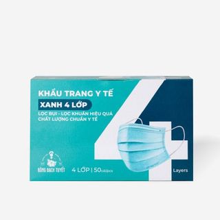 1 THÙNG (50 HỘP) KHẨU TRANG BÔNG BẠCH TUYẾT  XANH 4 LỚP (ALO GIÁ TỐT)