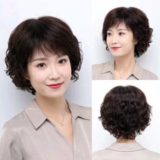 Bộ Tóc Giả Ngắn xoăn đuôi Nguyên Đầu Trung Niên Thẳng TN06 MS30 ,, top1wow_083992
