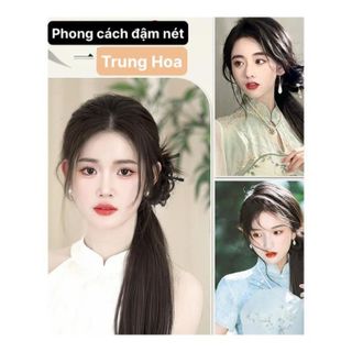 Tóc Giả Đuôi Ngựa Thẳng Kèm Búi Xoăn Truyền Thống Trung Hoa  ,, top1wow_083992