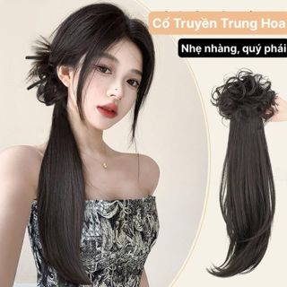 Tóc Giả Đuôi Ngựa Thẳng Kèm Búi Xoăn Truyền Thống Trung Hoa  ,, top1wow_083992