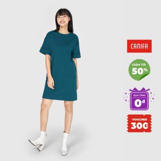 Váy nữ CANIFA dáng suống ngắn cotton cổ tròn tay cộc màu đen đỏ xanh - 6DS20W023 ,sỉ liên hệ Top1Kids giá sỉ