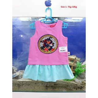 H191 - Váy bé gái sát nách, thêu hình, đuôi cá, màu hông phối xanh , size 1 từ 7KG-10KG, made in vietnam.