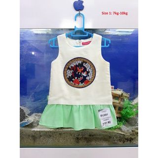 H191 - Váy bé gái sát nách, thêu hình, đuôi cá, màu hông phối xanh , size 1 từ 7KG-10KG, made in vietnam.