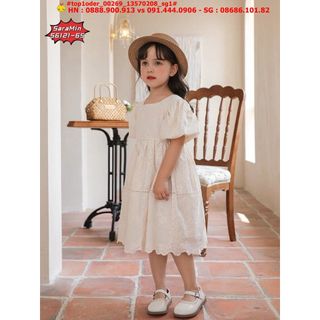 ☘️Hàng sỉ HN☘️ Đầm tay bồng hottrend cực xinh cho bé gái, chất thô boil thêu hoa nổi, top1oder_00269_13570208_sg1