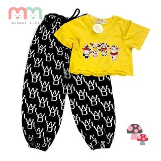 Bộ bé gái áo croptop bò sữa, quần jogger cotton co dãn thoải mái,13- 21kg,Top1Kids_211052_sg2