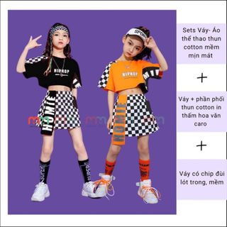 Set váy bé gái áo croptop,váy chữ A kèm chip trong thun cotton,18-44kg,Top1Kids_201755_sg2