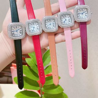 Đồng hồ da nữ vuông viền đá mới