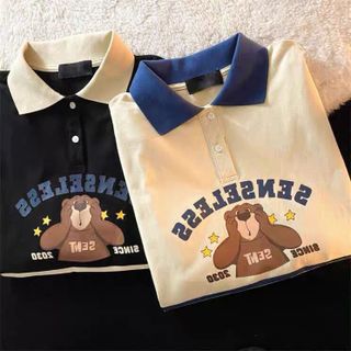 Áo thun POLO form rộng - phông nam nữ cotton oversize - Polo GẤU NÂU - Xưởng thời trang Calyn