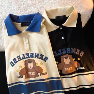 Áo thun POLO form rộng - phông nam nữ cotton oversize - Polo GẤU NÂU - Xưởng thời trang Calyn