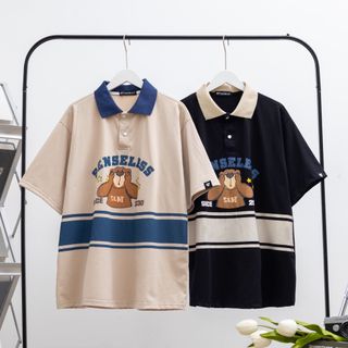Áo thun POLO form rộng - phông nam nữ cotton oversize - Polo GẤU NÂU - Xưởng thời trang Calyn