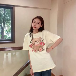 Áo thun tay lỡ form rộng in hình gấu barrow thêu lông