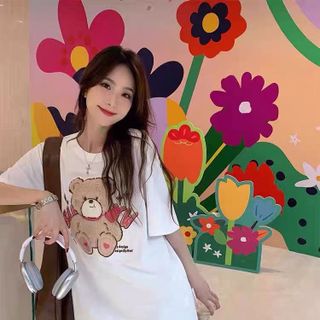 Áo thun tay lỡ form rộng in hình gấu barrow thêu lông