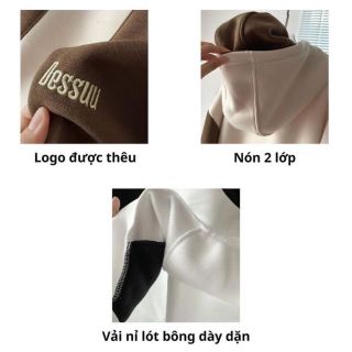 Áo hoodie DESSY nỉ bông dày dặn nút bấm phối màu phối form rộng unisex nam nữ. giá sỉ - giá bán buôn