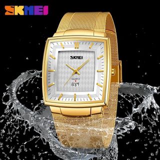 Đồng hồ kim SKMEI 9311 dây vàng mặt trắng dành cho Nam