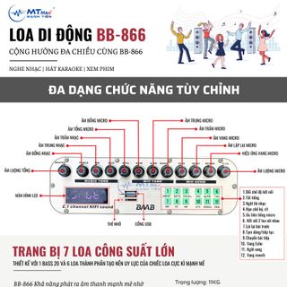 Loa Di Động BB866 - Hệ Thống 7 Loa 3 Đường Tiếng Âm Thanh Đa Hướng Kèm 2 Micro Cao Cấp
