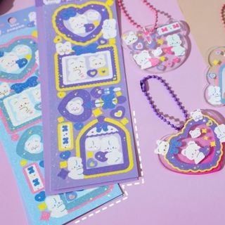 hình dán sticker chủ đề gấu viền khung lấp lánh bling dễ thương cute