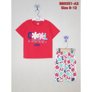 BB0351-A2 - Bộ bé gái lỡ , in hoa , màu hồng đỏ , size to 8t-12t. giá sỉ