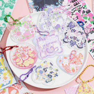hình dán sticker mèo thỏ bling cute dễ thương làm DIY, decor toploader