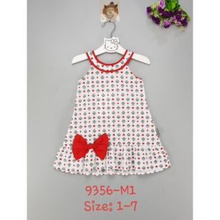 ZV56-M1 - Váy kate bé gái , cổ yếm , in quân bài , màu trắng , size bé 1t-7t