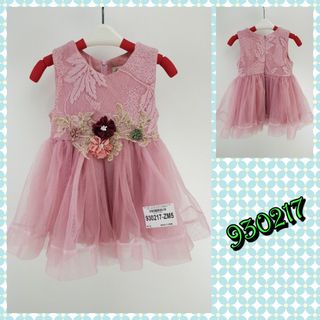 930217-ZM1- Váy ren bé gái, sát nách, đính hoa bụng, đỏ, size bé 1-5/ri5/t6a2(d1)