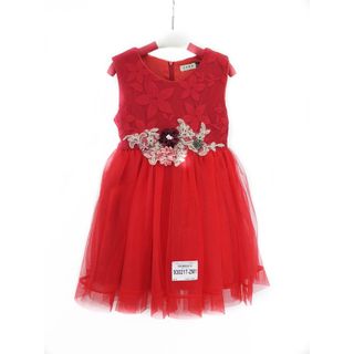 930217-ZM1- Váy ren bé gái, sát nách, đính hoa bụng, đỏ, size bé 1-5/ri5/t6a2(d1)