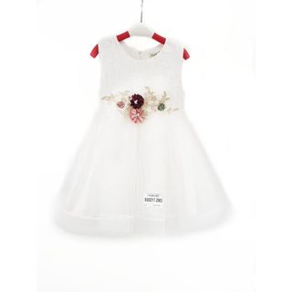 930217-ZM1- Váy ren bé gái, sát nách, đính hoa bụng, đỏ, size bé 1-5/ri5/t6a2(d1)